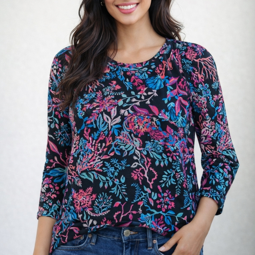 Lilly Pulitzer XS Women's Twilight Coral Reef Long Sleeve Top Goth Fairy Floral